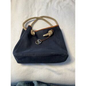 Michael Kors Navy Blue Handbag with Nautical Knots Canvas Designer Women's Bag